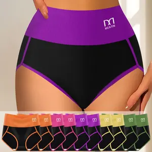 QUASTI 10-Pack High-Rise Breathable Women's Briefs, High-Stretch Cotton Fabric, Colorblock Seamless Briefs, Soft Full Coverage, Tummy Control, Butt Lifting, Comfortable Stretch Briefs, Everyday Fashion Multi-Pack Underwear Set, S-XXL