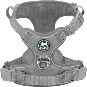 PoyPet No Pull Dog Harness | Reflective, No Choke, Adjustable Vest, Gray