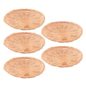 5 Pcs Bamboo Paper Plate Holder - 10 Inch Round Woven Plate Holder, Reusable Paper Plate Holders for Picnic Party