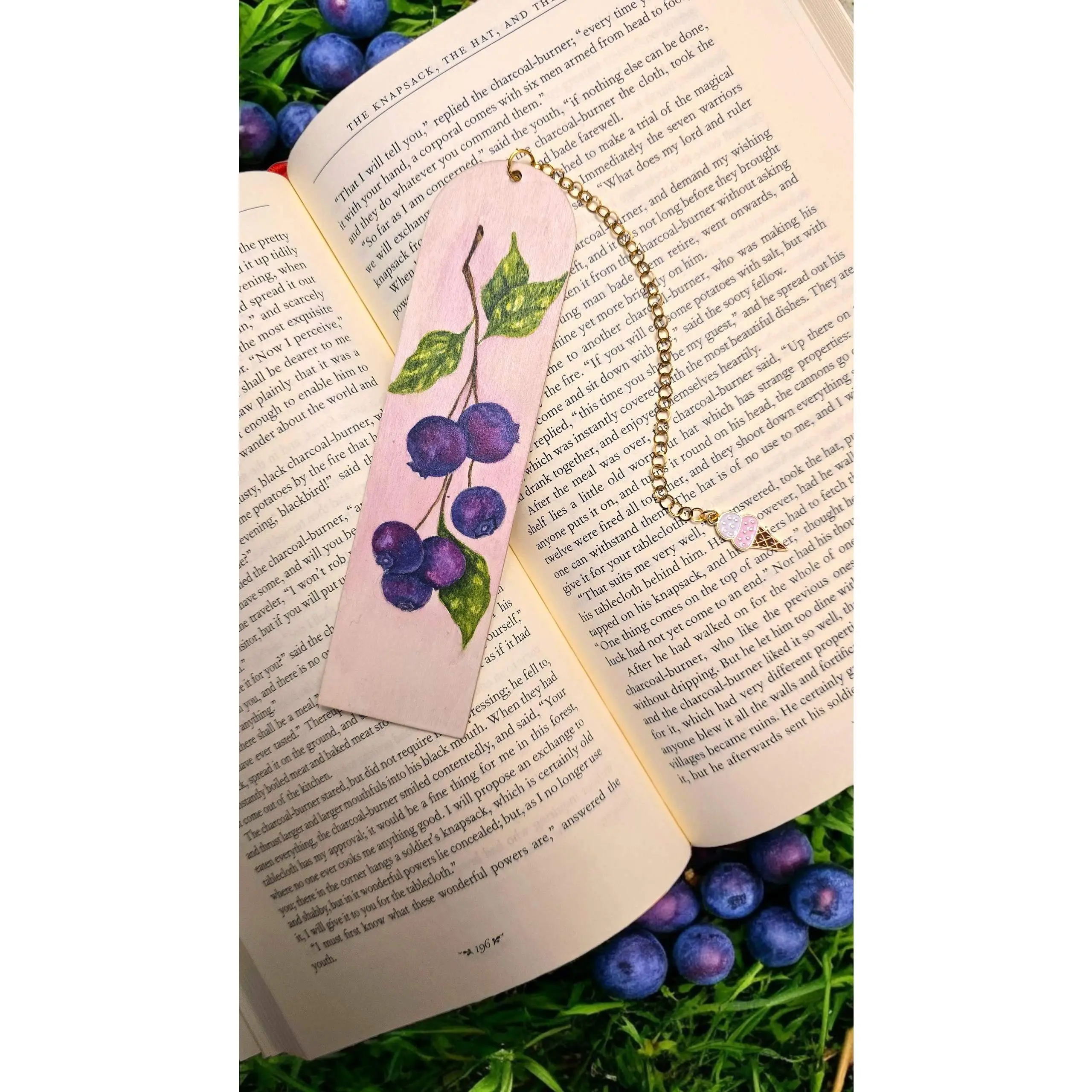 Midnight Berries Hand-Painted Wood Bookmark with Watercolor Design & Unique Charm - Perfect for Readers & Gift-Givers Custom Craftsmanship