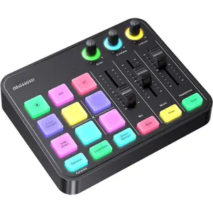 Solocaster Gaming Audio Mixer - 5  Interface with 48V Phantom Power, , RGB Lighting, 3.5mm/XLR/USB C, for Beginner Streaming/Podcast/Karaoke  PC, , Mobile