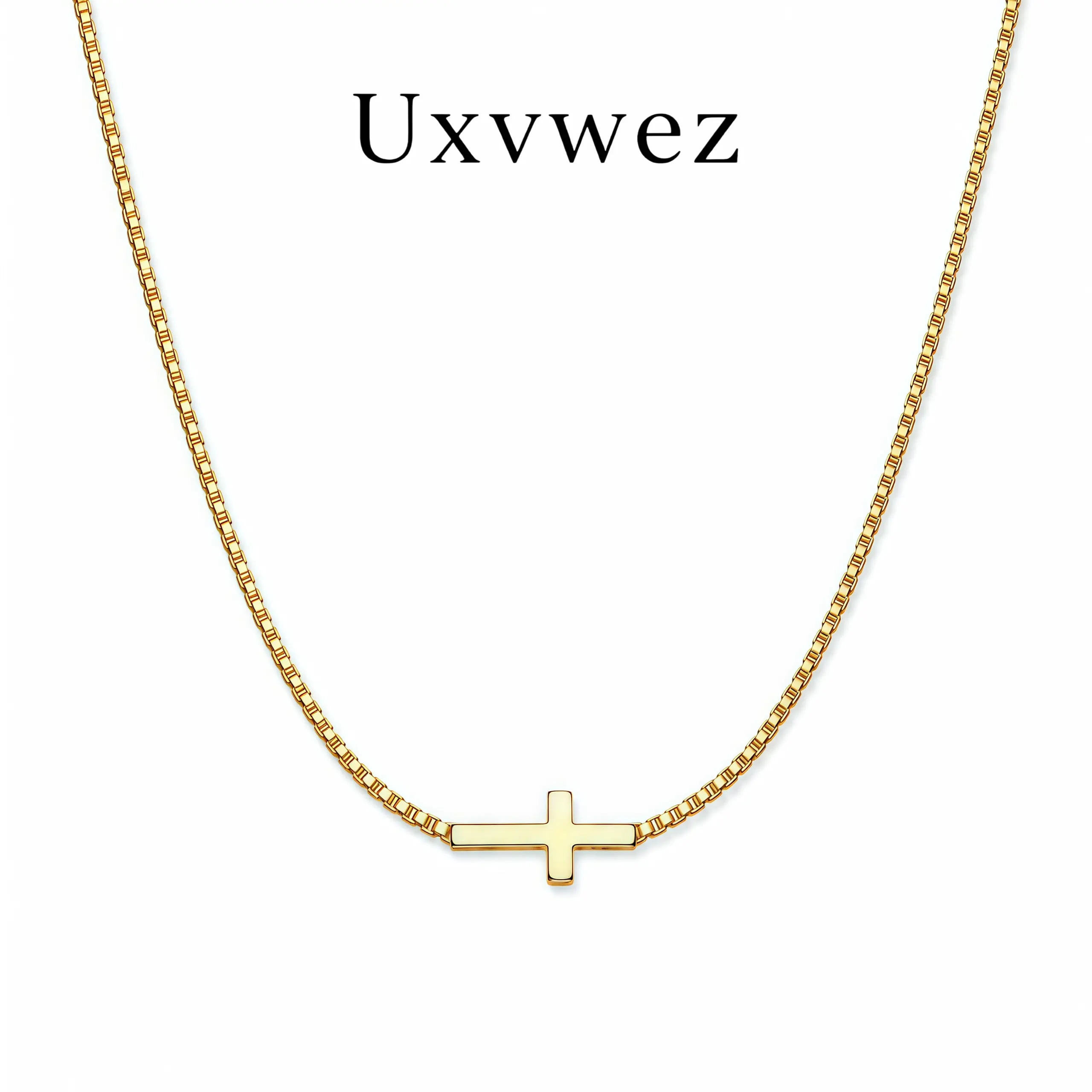 Uxvwez Sideways Cross Necklace for Women Gold Silver Tone Dainty Minimalist Pendant Adjustable Chain Everyday Faith Jewelry Gift
