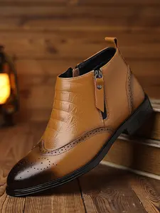 Men's business formal ankle boots, side zipper, stylish and comfortable, suitable for work and everyday wear.