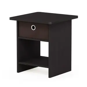DARIO Dark End Table Nightstand with Storage Shelf and Bin Drawer (Dark Walnut) – Practical Storage, Easy Assembly for Bedrooms, Living Rooms, Dark End Tables