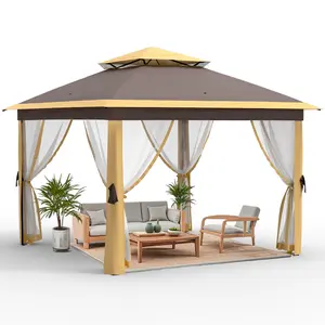 GAOMON 11x11 FT Outdoor Gazebo, Heavy Duty Pavilion With Sturdy Metal Frame & Double Roofs, Patio Shelter With Mosquito Netting, Khaki