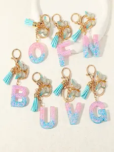 1pc/Initial key chain accessories key rings pendant Trendy Cute Keychain fashionable sequined crystal glue letter key rings ornaments backpacks car decorations ideal gift choice