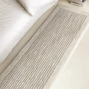 Wabi-sabi style simple striped bedroom bedside strip carpet Bedroom Rugs beige artistic lines living room decorative carpet Decorative Rug light luxury high-end texture bound sofa plush carpet home machine washable lounge bay window non-slip floor mat