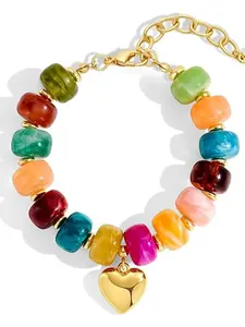 Chain Beaded Resin Bracelet, Unique Minimalist Jewelry, Randomly Paired Colored Beads, Stylish Accessory for Women
