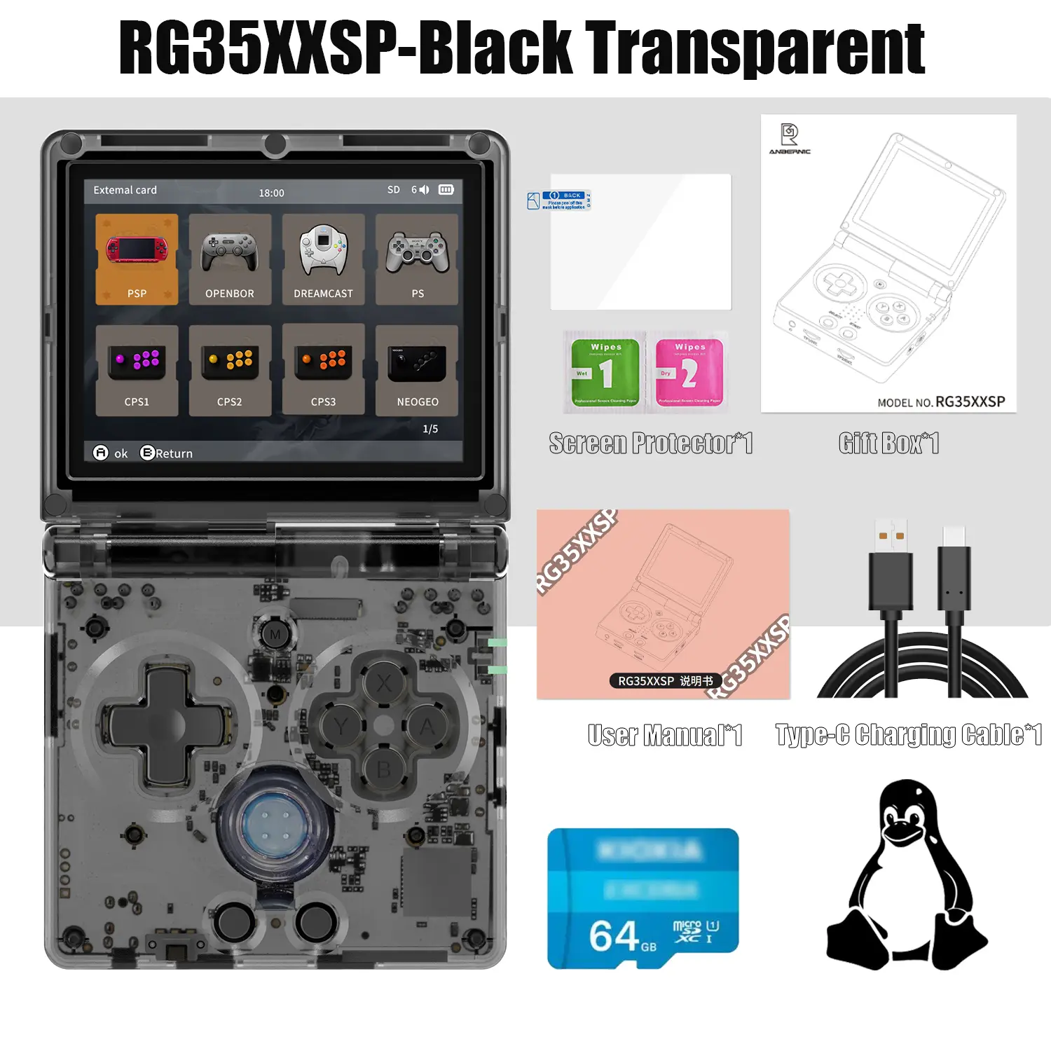 RG35XXSP-Black Transparent+64G