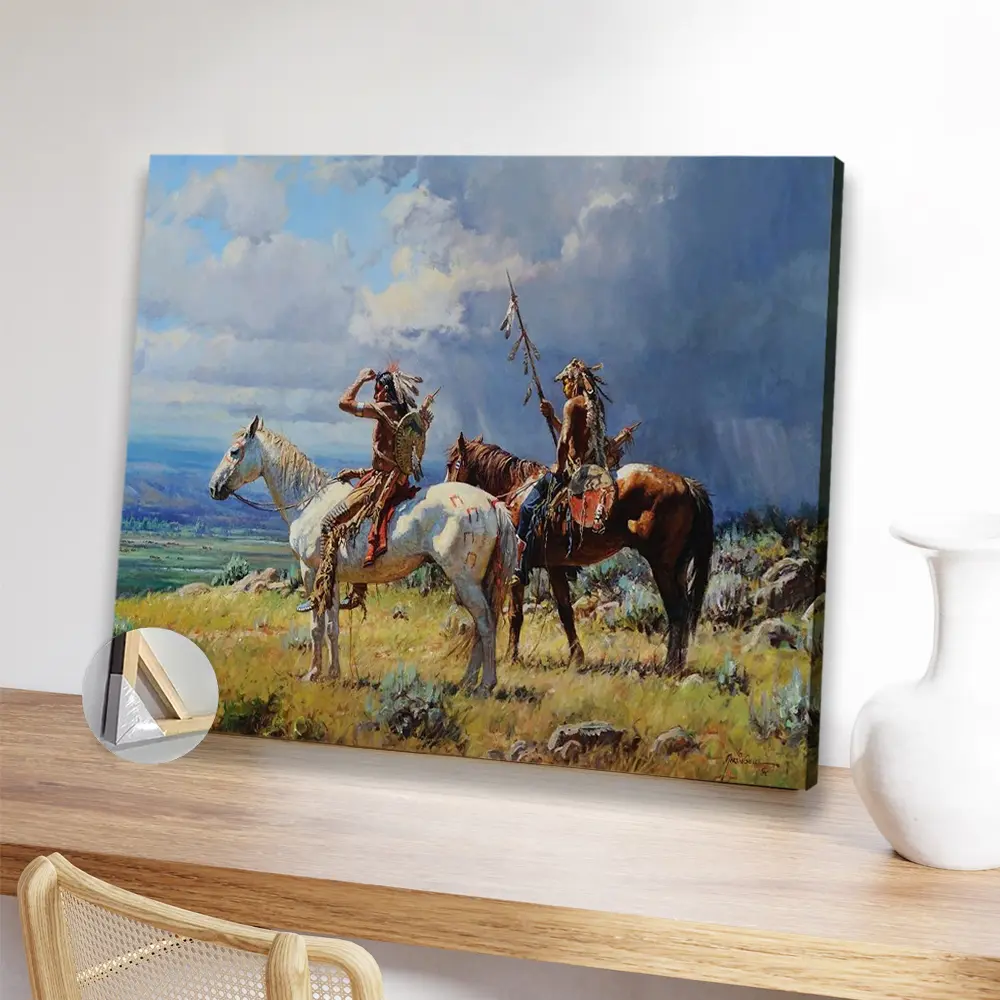 1pc Wooden Framed Horse Native American Indian Native American poster for Living Room, Bedroom, Kitchen, and Office Decor