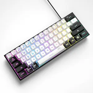 Mini 60% Gaming Keyboard, RGB Backlit 61 Key, TS91 Model, Black and White Design, Ultra-Compact for PC and PS4