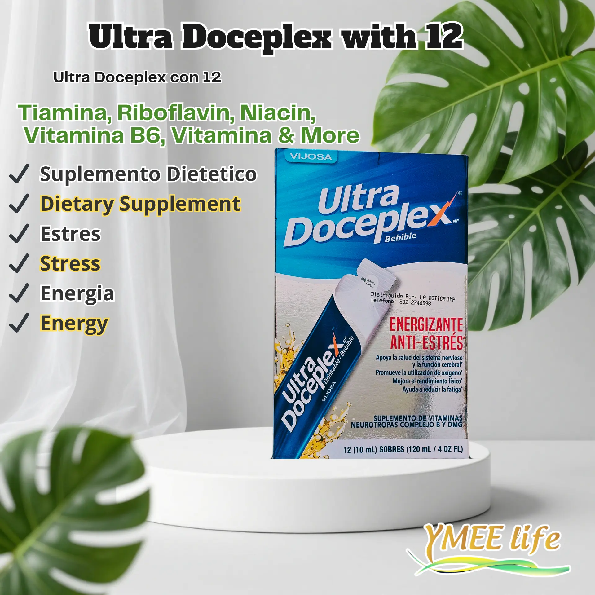 Ultra Doceplex Vitamin Dietary Supplement, 12 x 10mL Pouches for Brain Health