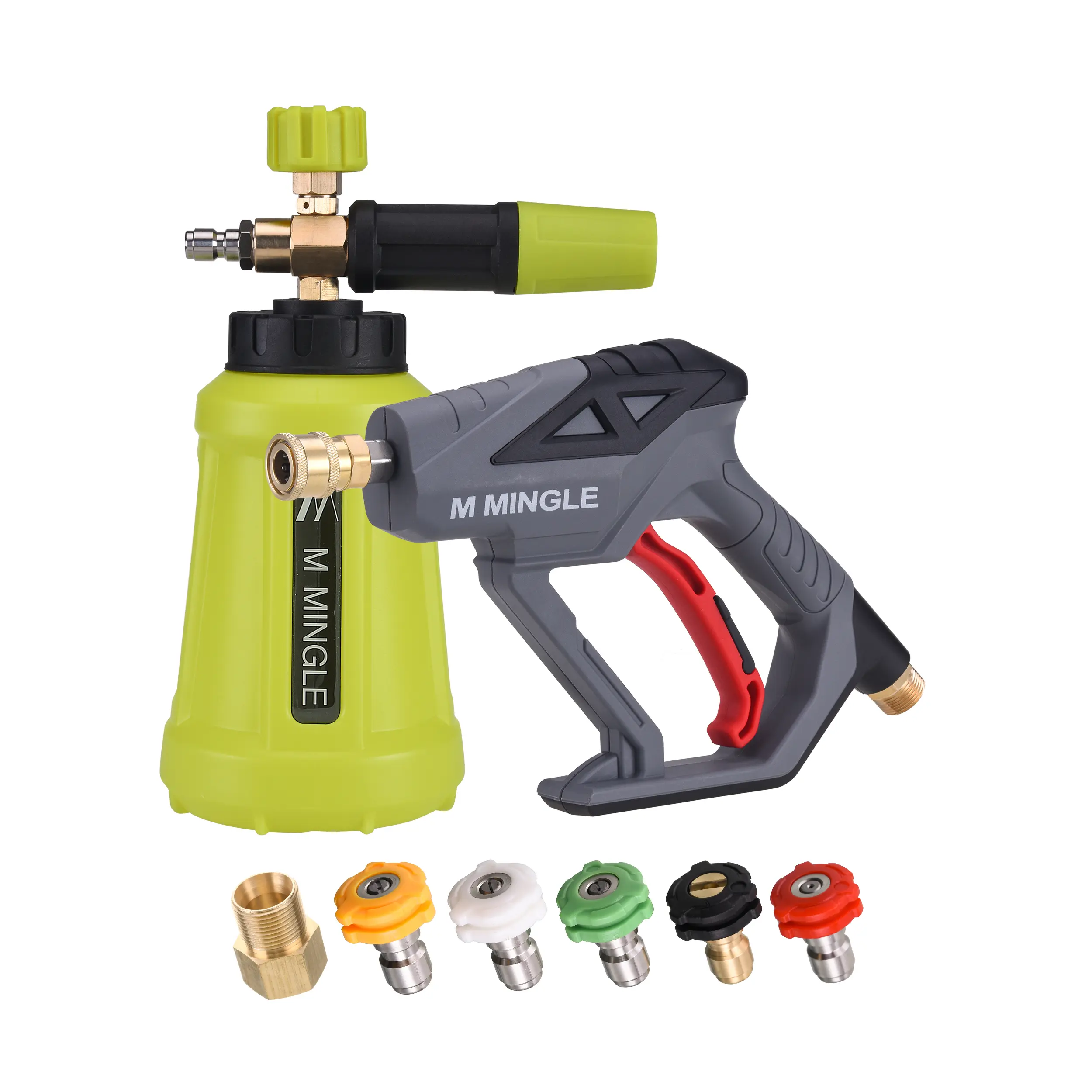 M MINGLE Handheld High-Pressure Washer Snow Foam Lance, 4000 PSI Blaster with 1/4" Quick Connector, 1L Car Wash Kit with 5 Power Foaming Nozzles, Foam Cleaner Spray, Automotive & Motorcycle Wash Accessories, Holiday Gift【DealsForYouDays】