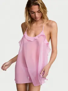 Victoria's Secret Watercolor Embroidery Chiffon Babydoll Set