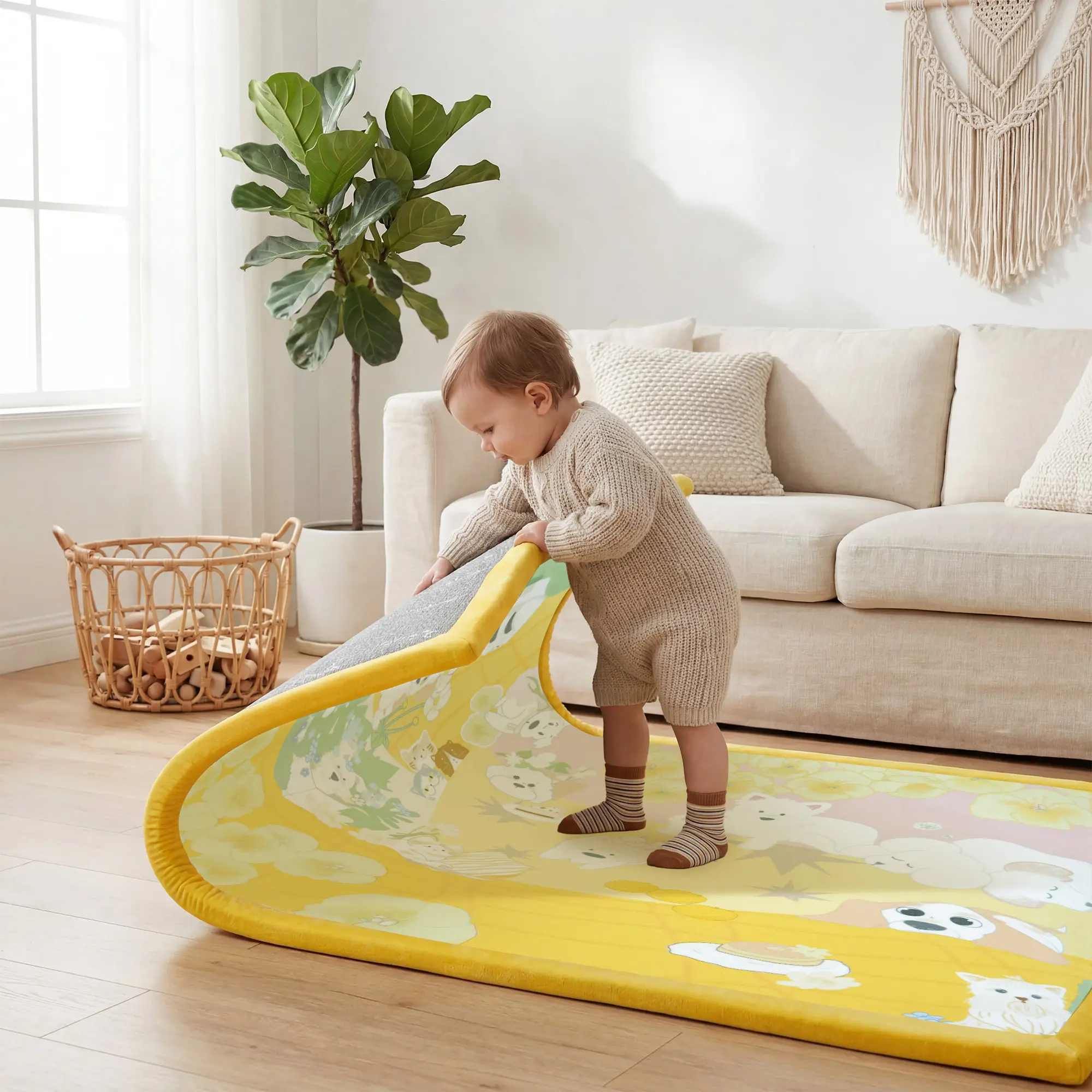 PaPaMat Baby Play Mat, 1.5'' Thick Flannel Foam Area Rug, Soft Floor Game Mats for Playroom, Nursery & Living Room