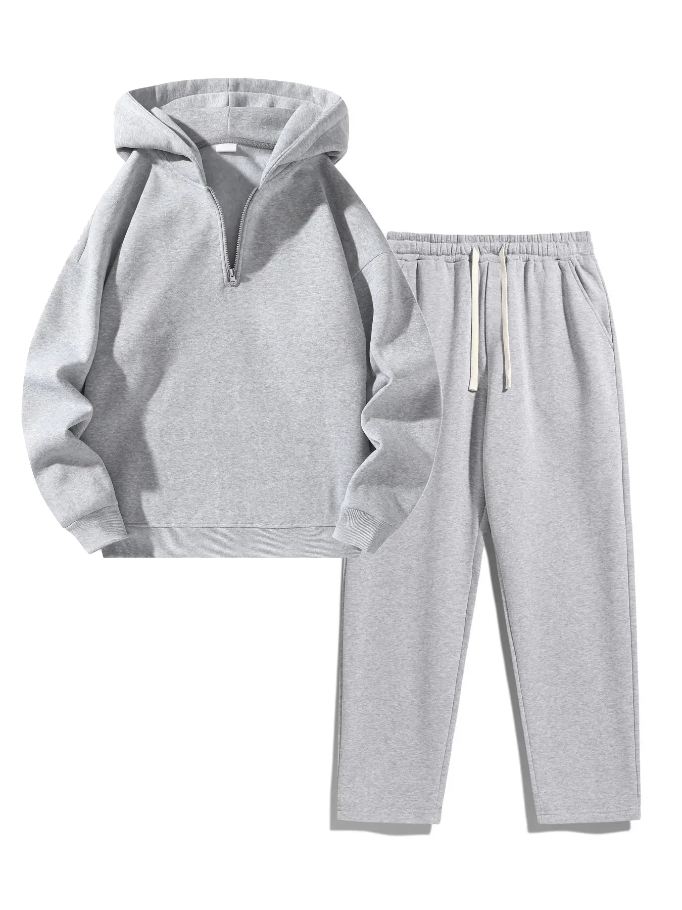 Men's Plain Two-piece Sweatsuit Set, Basic Regular Fit Casual Drop Shoulder Half Zip Hoodie & Pocket Drawstring Sweatpants, Men's Clothing