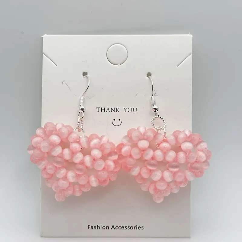 3D Beaded Heart Earrings