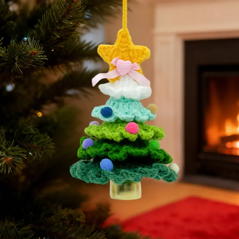 Handmade Yarn Christmas Tree Ornament, Car Decoration Hanging Pendant, Bell Door Decor, Festive Holiday Accessory