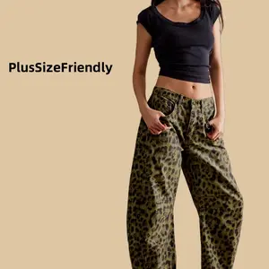 PlusSizeFriendly Spring LEOPARD VIBES Stretchy Mid-Rise Wide Leg Jeans for Women Y2K Baggy Pants with Deep Pockets Plus Size Friendly Comfy Straight Leg Trousers