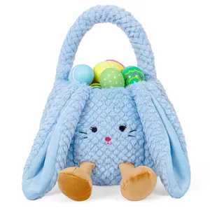 Easter Basket Plush for Kids Cute Bunny Easter Bucket Egg Hunt Bag Boys Girls Festivals Gift