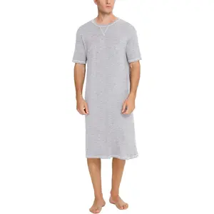 Men's Nightshirt Short Sleeve Nightgown Soft Loose Sleepwear Lightweight Nightwear Comfy Henley Sleep Shirt S-XXL