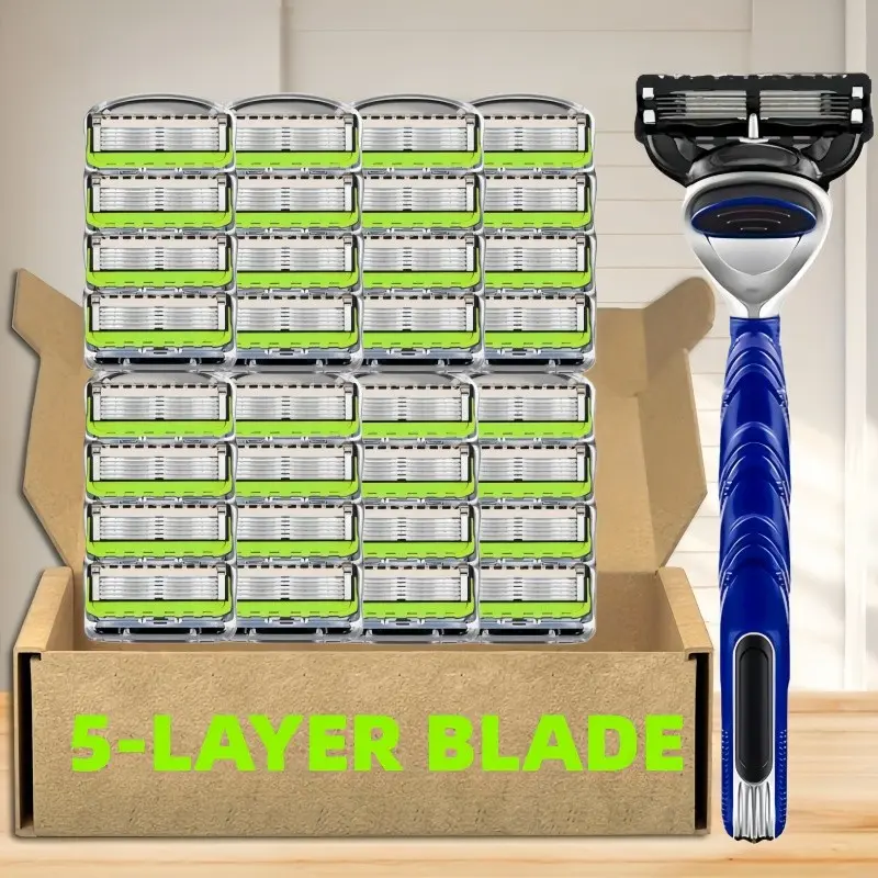 Men's Manual Shaving Razor with 1 Blade Holder, Includes 24-48 Replacement Blades, Classic Shaving Tool for Smooth Shaving