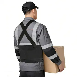 Mens Working Waist Trainer with Adjustable Shoulder Straps Waist Girdle Male Solid Black Waist Cincher Belt for Heavy Lifting