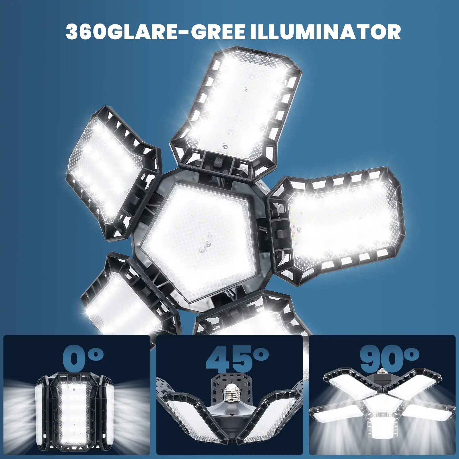 6000 Lumens Segmented Foldable Adjustable Panel Garage Shop Light, 5+1 Segments, Flame-Retardant Sturdy Build, Efficient Thermal Dissipation, E26/E27 Base Compatible, Plug-and-Play, Ideal for Garages, Basements, Shop Lights For Garage