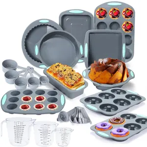 Silicone Bakeware Set 30pcs - Food Grade Non-Stick Baking Pans for Oven Airfryer Microwave Dishwasher Safe Cupcake Donut Muffin Cookie Sheet Easy Release Perfect Results Baking Supplies