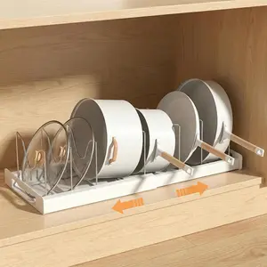 Expandable Plate and Pan Lid Organizer Rack for Cabinet, 7 Adjustable Stainless Steel Dividers, Vertical Storage for Dinner Plates, Cutting Boards, Pot Lids, Bakeware, RV Small Kitchen Apartment Organization