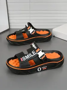 Men's Sporty Slides, Open Toe Slippers, Casual Comfortable Non-slip Affordable Sandals for Indoor & Outdoor Wear, Breathable Footbed Sandals for Daily Wear