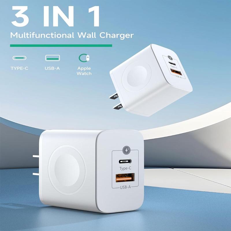 Watch Charger, Magnetic Wireless Charging Block with PD 23W USB-C Fast Charger, 3-in-1 Dual Port for Watch Series Ultra/SE/9/8/7/6, Phone 16/15/Pro Max,iPad Pro/Air, White