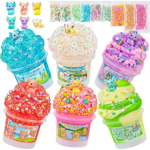 Axolotl Slime Kit 6×100ml (20oz Total) - Slime Variety Pack with Different Textures & Axolotl Charms, Glow in The Dark Slimes, Crunchy Slime, ASMR, Birthday Party Favor, Axolotl Fidget Toys