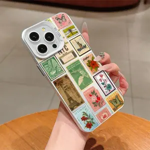 Vintage Postage Stamp Pattern Phone Case, Anti-drop Cellphone Protective Case, Total Protective Shockproof Mobile Phone Cover for iPhone 11 12 13 14 15 16 Pro Max/Pro/Plus
