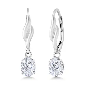 Gem Stone King Oval Leverback Dangle Drop Earrings for Women | 925 Sterling Silver | Gemstone Birthstone | Oval 7X5MM | Fine Jewelry Gifts for Women Her Mom Wife