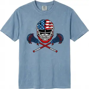USA Lacrosse Shirt Comfort Colors | Patriotic Lacrosse Helmet Tee | American Flag Sports Graphic T-Shirt