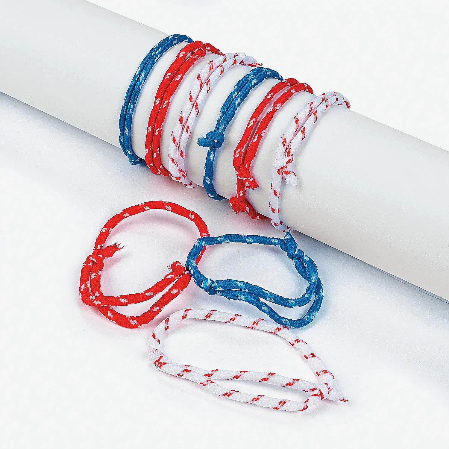 Adjustable Red, White & Blue Patriotic Friendship Rope Bracelets, Bulk 72 Pcs
