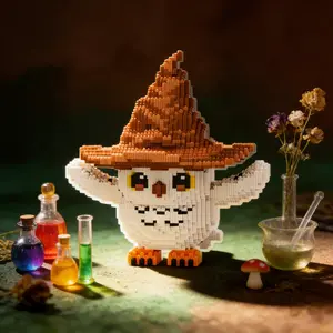 Magician Owl 3D Puzzle Building Blocks Decoration, Bookshelf Home Office Cabinet Decor, Party Living Room TV Stand Display Gift