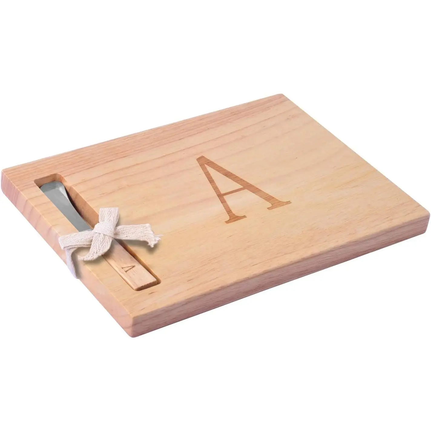 Miicol Wood Charcuterie Board, Monogram Cheese Board 10 Inch, Personalized Initial Cutting Board with Spreader, Unique Housewarming Gift, Ideal for Kitchen, Home, Letter A Chopping Knives Wooden