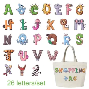 Cartoon Animal Themed Alphabet Heat Transfer Sticker, 26 Letters for Creative Decoration, Handcraft, Handicraft, Perfect for DIY T-shirts, Bags, and Hats