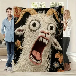 1pc Fluffy Flannel Blanket – Funny Screaming Goat Theme | Soft And Cozy Bedding Decorative Throw | Whimsical Style Sofa Nap Blanket | All-Season Living Room Bedroom Blanket | Multi-Functional Decorative Throw | Gift For Whimsical Style Lovers