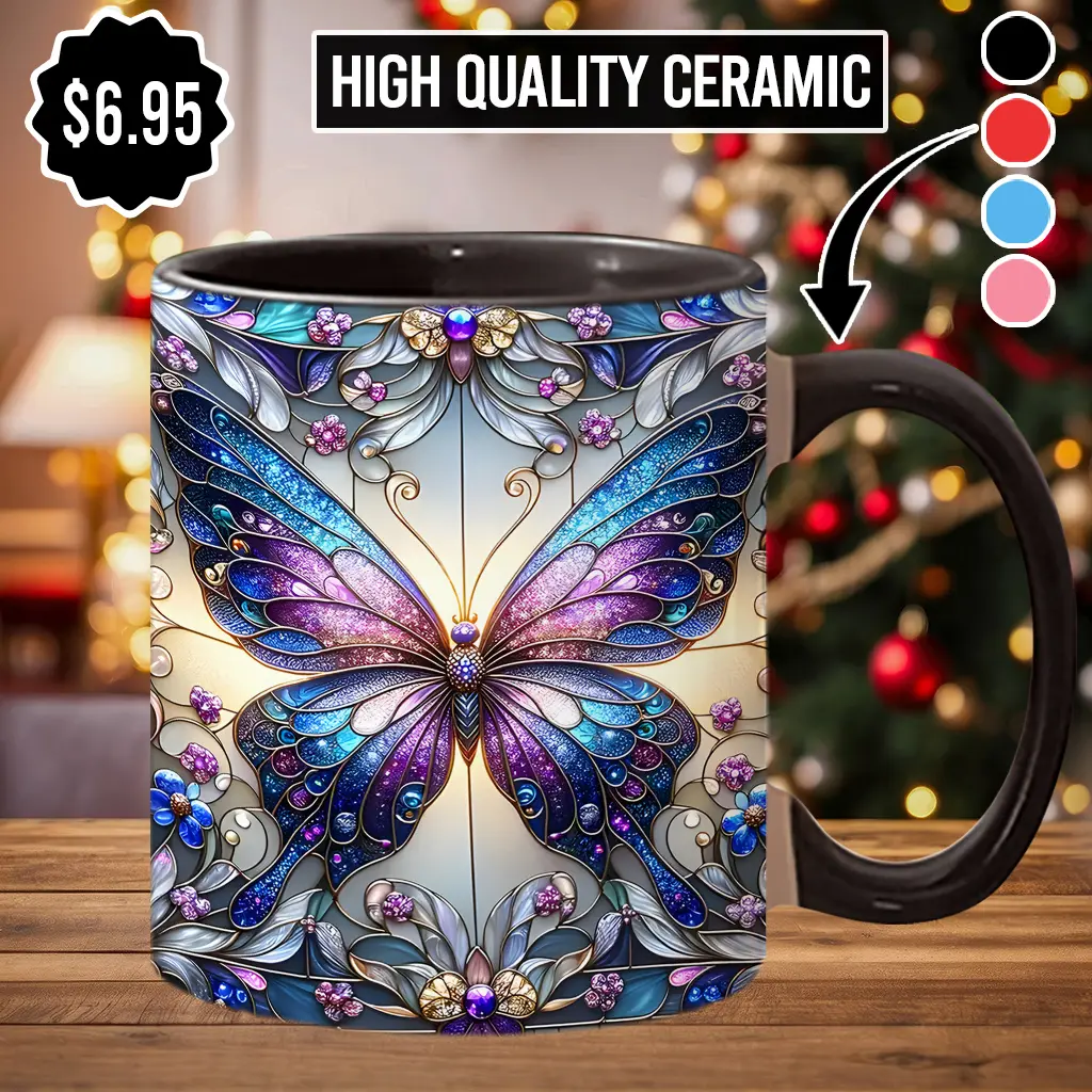 2D Sublimation Colorful Printed Stylish Butterfly Ceramic Coffee Mug, 0-500 ml Modern Washable Kitchen Drinkware, Thoughtful Gift for Daily Routine - btf5659