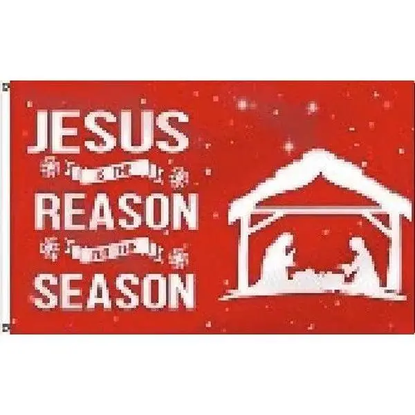 JESUS IS THE REASON FOR THE SEASON MERRY CHRISTMAS RED FLAG BANNER  - Christmas Flag - Gift For Him - Gift For Her - Funny Christmas Flag - Christmas Banner - Holiday Flag - Christmas Tree Flag - Decor Home - Garden Party Decor - Merry Christmas