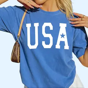 Usa Star Shirt, July 4th Shirt, Comfort Cotton Womenswear Fabric Top Oversized Underwear Women Tshirt