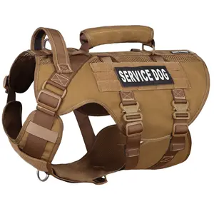 Service Dog Harness for Large Dog, Mesh Breathable Dog Lift Harness with Military Molle Vest, Tactical Dog Harness with 39g Metal Buckle for Training Hiking Walking