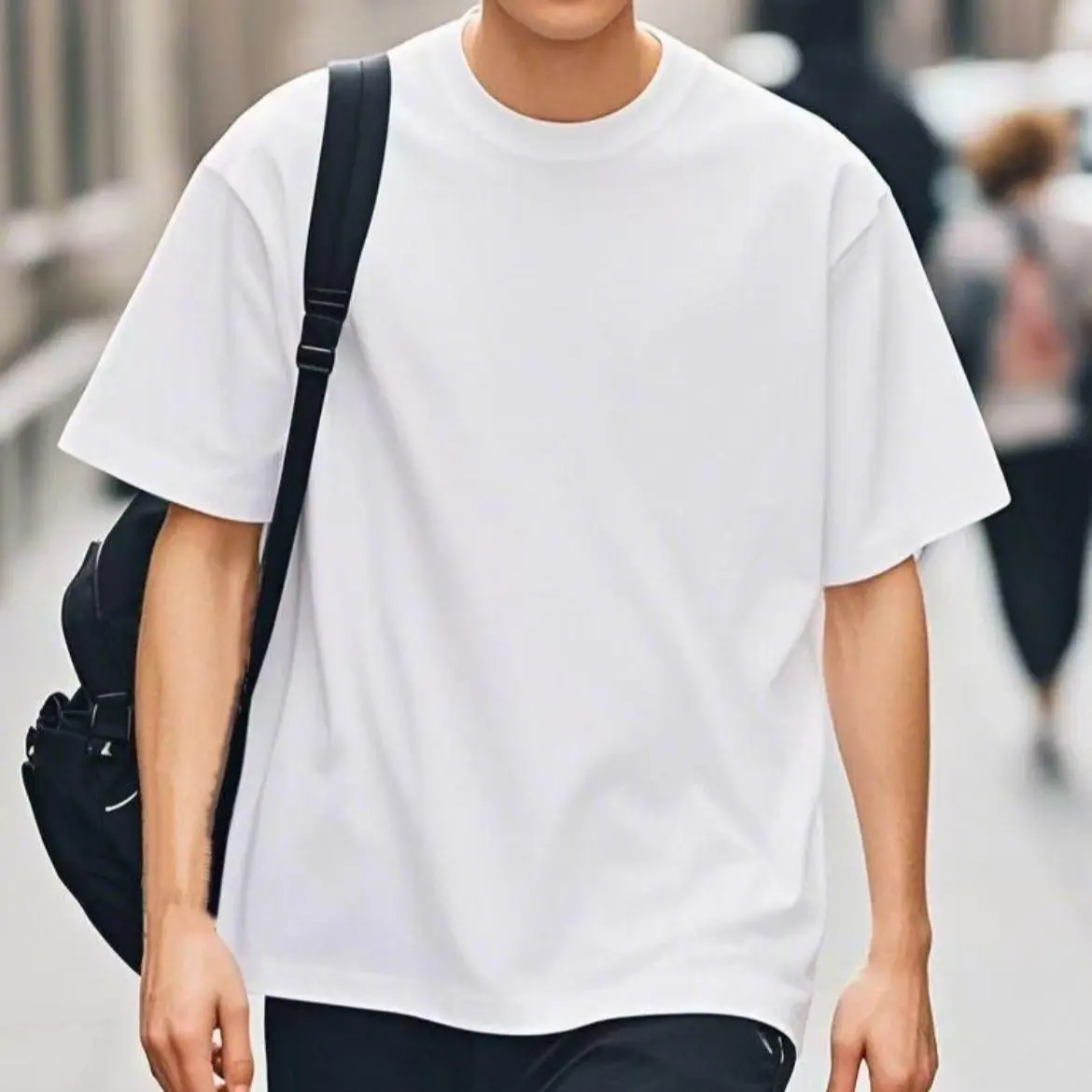 Oversized Blank T-shirt, Unisex Heavyweight Cotton Short Sleeve Top with a Reinforced Round Neck for Casual Wear, Shortsleeve, Fabric, Menswear, Plain, Sweat, Breathable Fabric