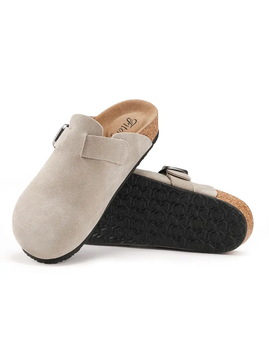 Women Men Round Toe CorkFootbed Clogs Fashion Suede Shoes SlideOutdoor Slippers with Strap Adjustable FlatBuckle Clogs Retro Fashion Walking ShoesSlip
