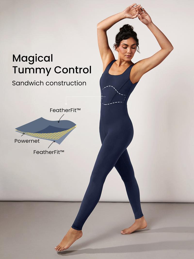 GLOWMODE 24" FeatherFit Tummy Control Open Back Gym Yoga Sports Jumpsuit Bodysuit  Elegant For Woman
