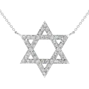 1Ct TW Diamond Jewish Star Pendant 14k Gold Lab Grown Necklace 1" Tall