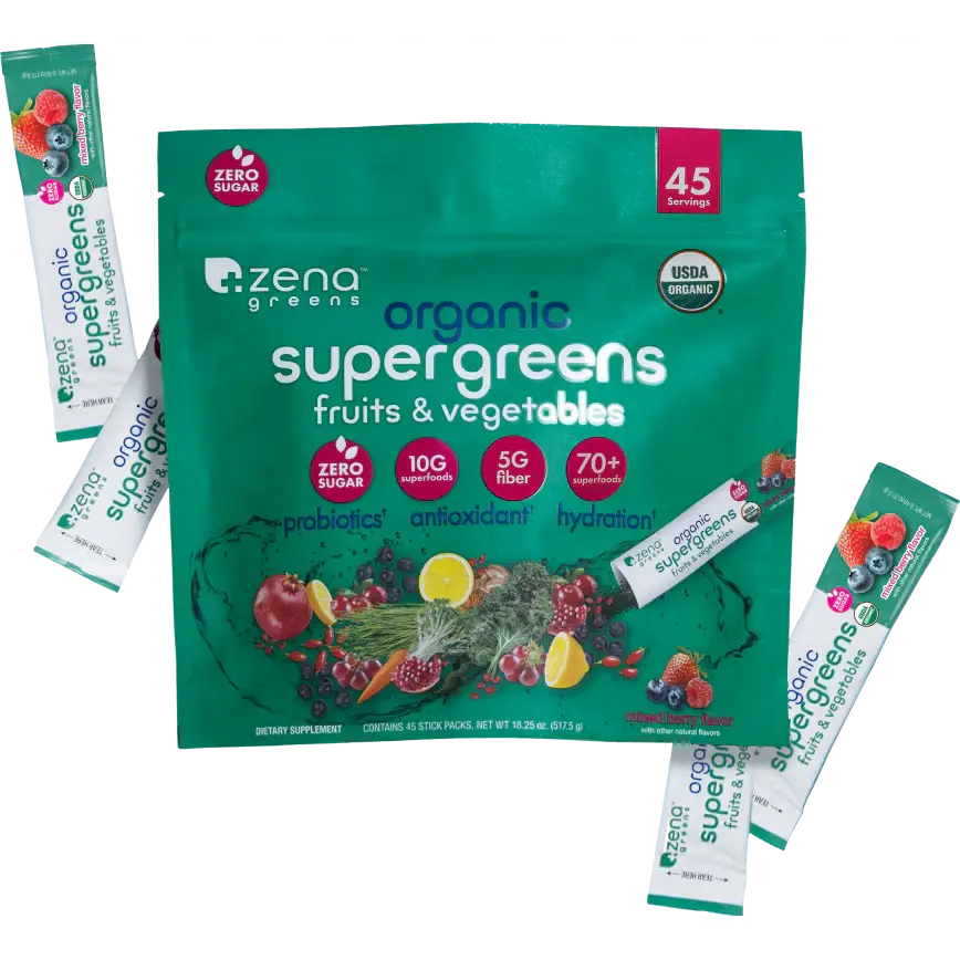 Zena Organic Supergreens 45 Servings Stick Pack